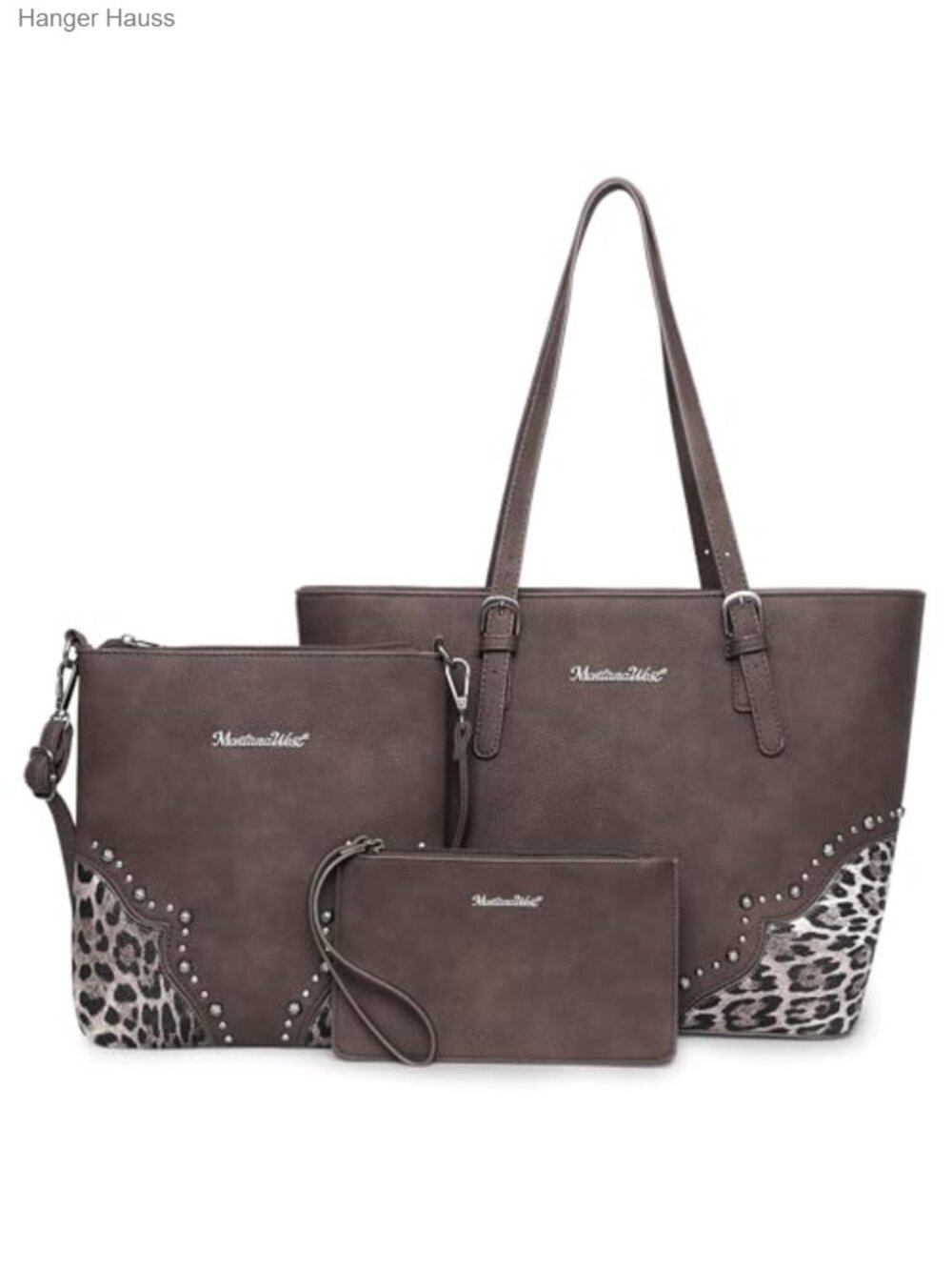 3-Piece Faux Leather Tote, Crossbody & Wristlet Set with Leopard Print -